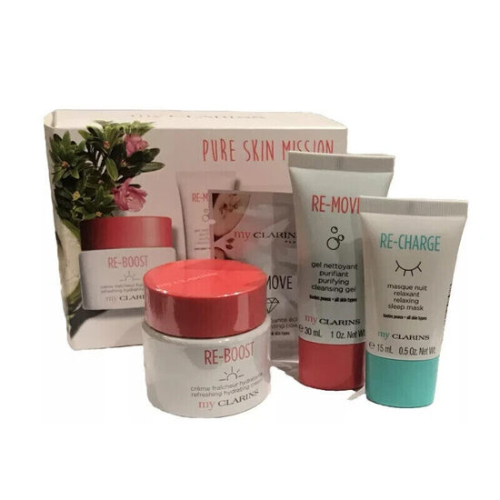 Clarins My Hydration 3-daļīgais sejas kopšanas komplekts – Re-Move, Re-Boost, Re-Charge (vegānisks)